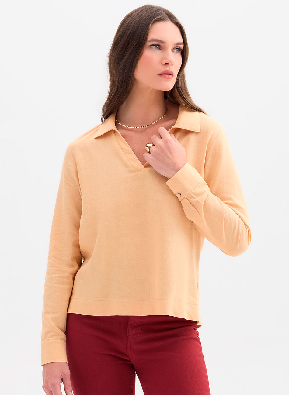 Blusa Alfaiataria Bege Flor de Lis - Foto 1