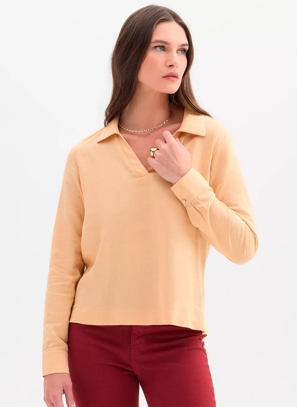 Blusa Alfaiataria Bege Flor de Lis - Foto 1