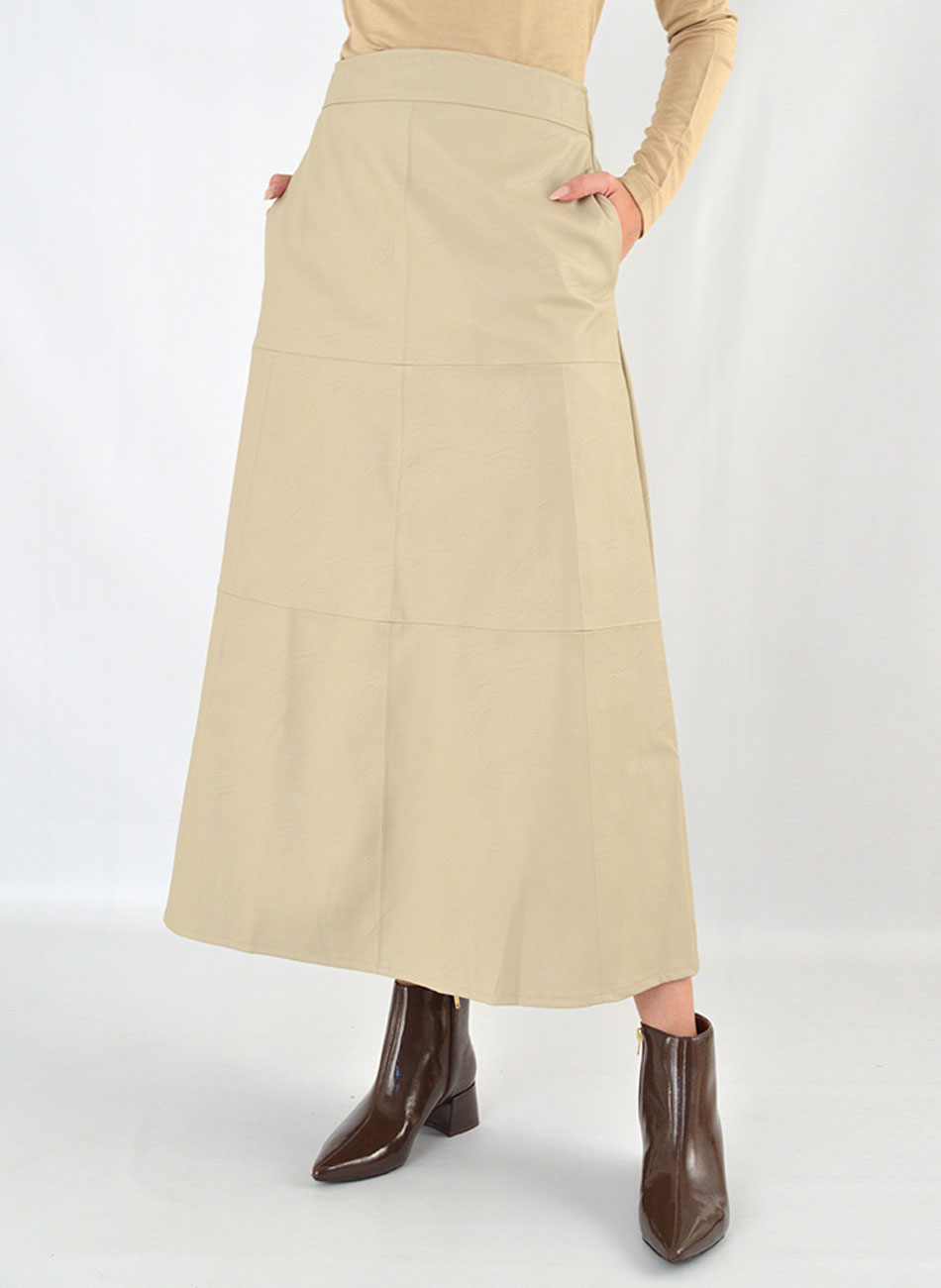 Saia Midi em Pu Cor Cru Pacific Blue - Foto 1