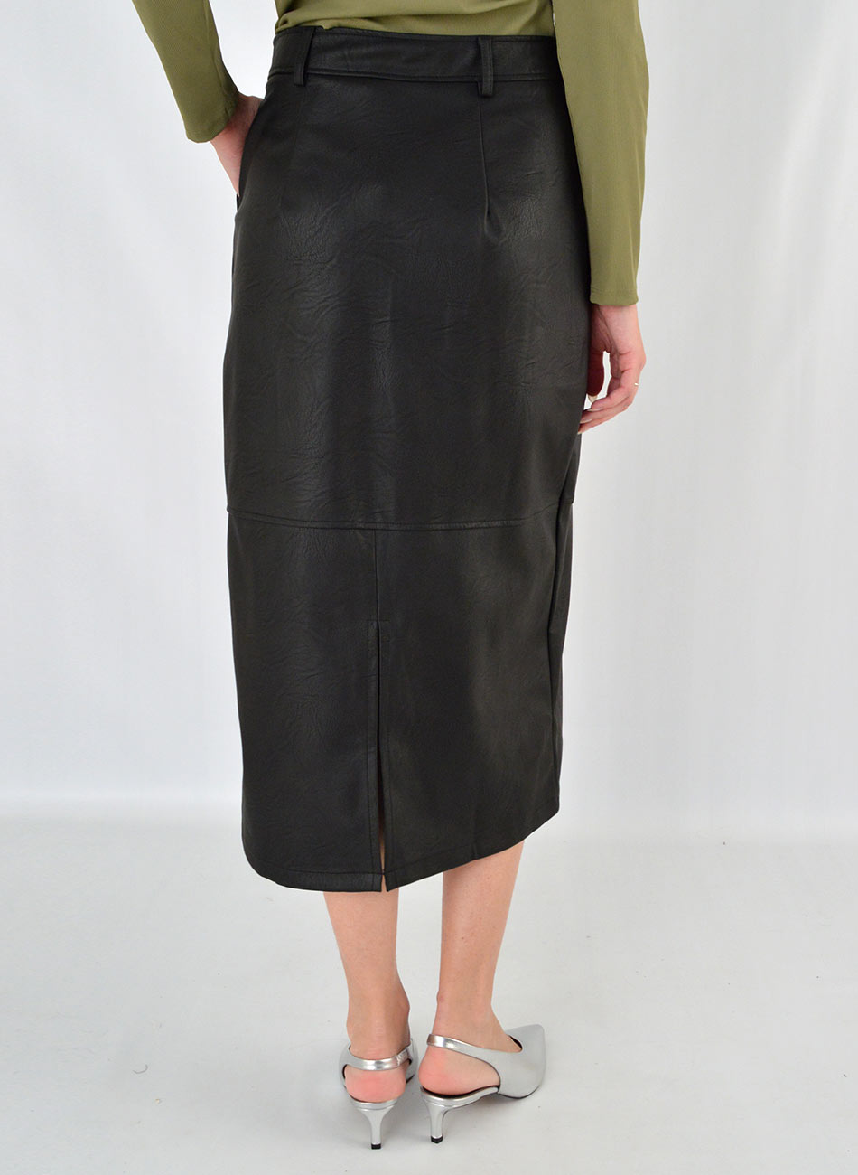 Saia Midi em Pu Preto Pacific Blue - Foto 3