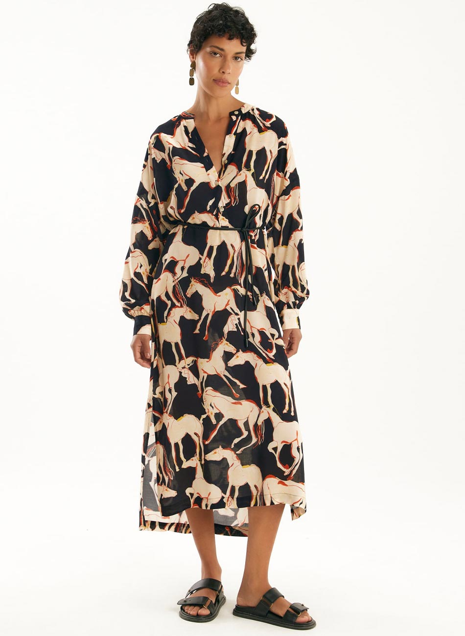 Vestido Chemisier Estampado Caballos Canto - Foto 1