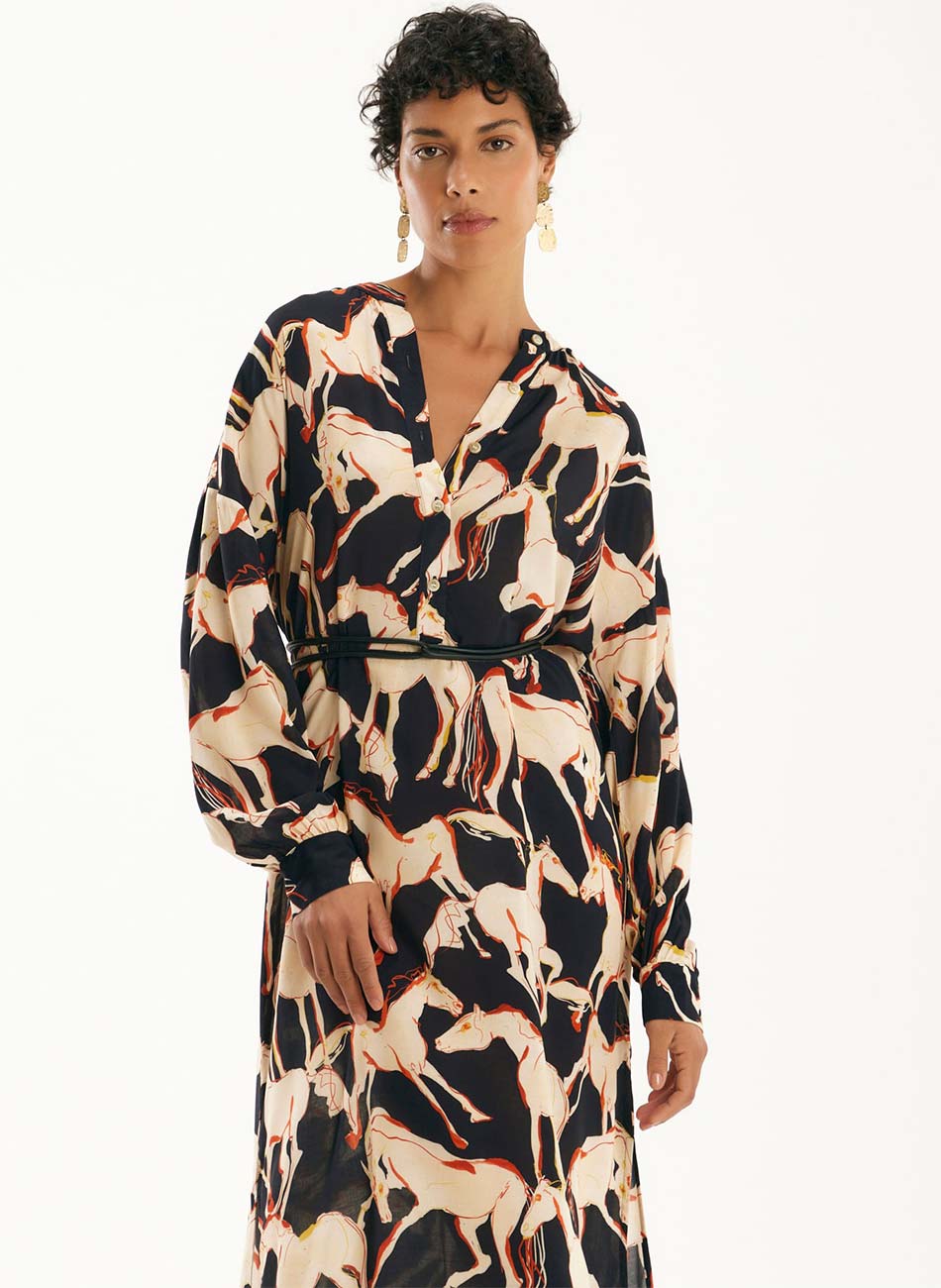 Vestido Chemisier Estampado Caballos Canto - Foto 4