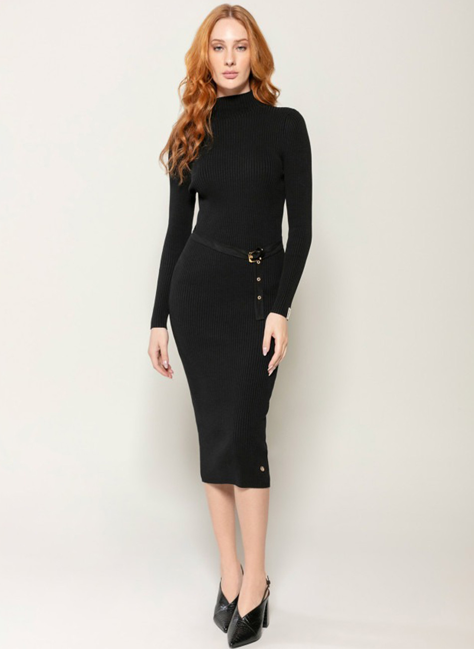 Vestido Biamar Canelado com Cinto Cor Preto  - Foto 2