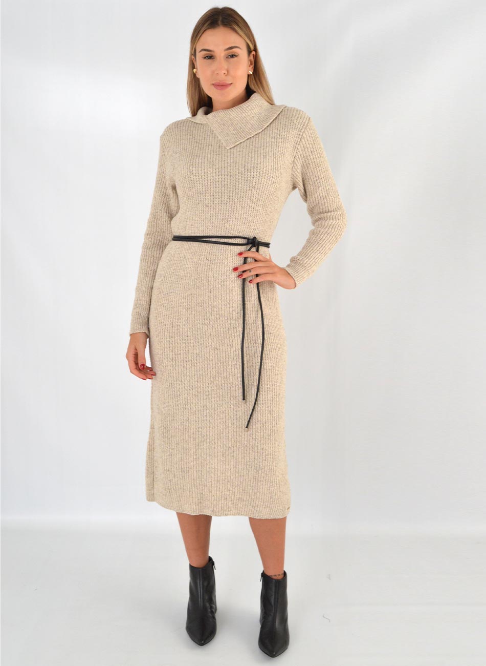 Vestido Midi Em Tricot Cor Linho Papiro Bana Bana - Foto 1