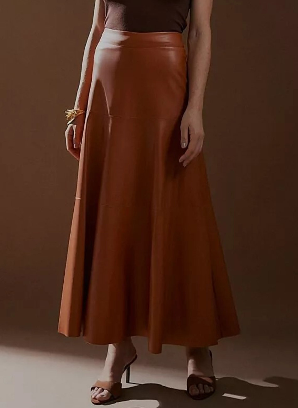 Saia Midi PU Com Recortes Cor Ferrugem MX Fashion - Foto 1