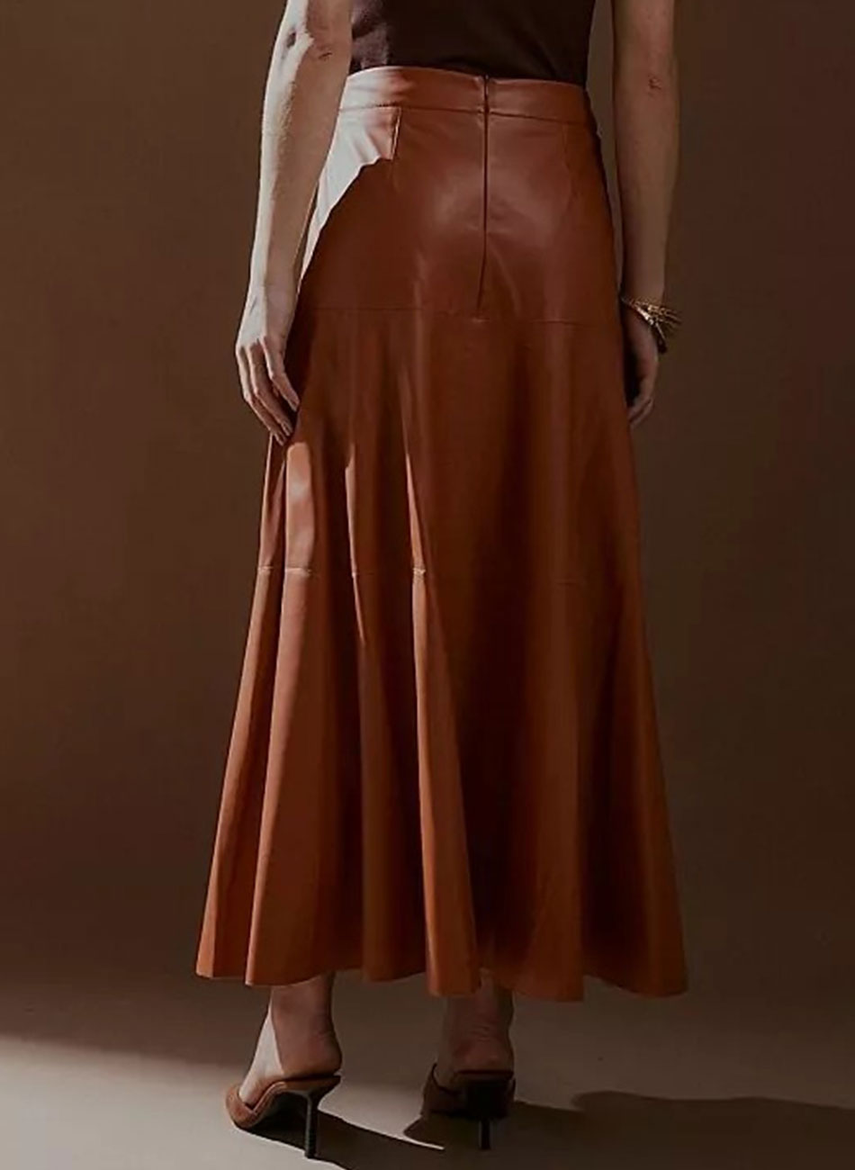 Saia Midi PU Com Recortes Cor Ferrugem MX Fashion - Foto 2
