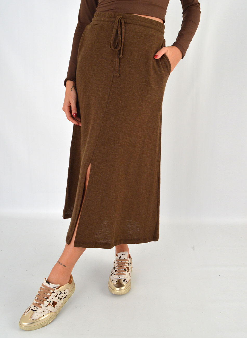 Saia Midi Cor Chocolate Haya - Foto 1