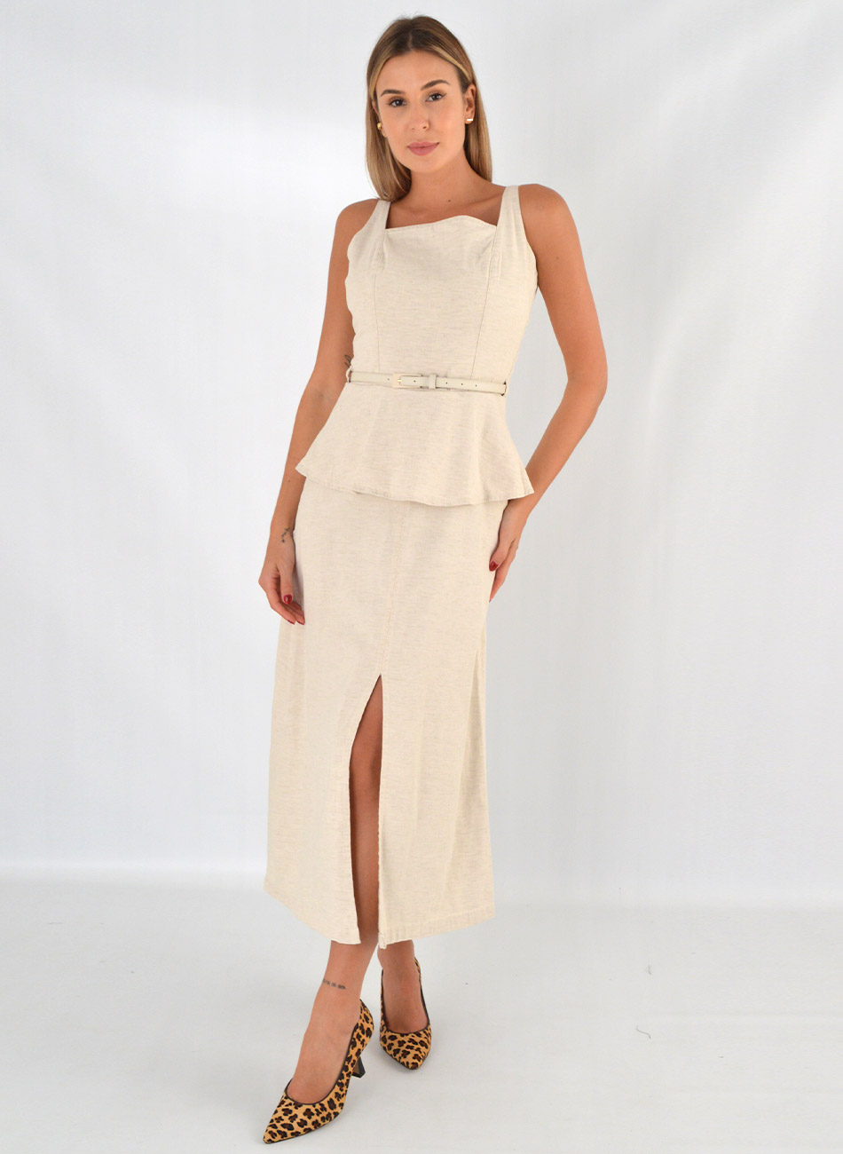 Vestido Midi Peplum Cor Natural Bana Bana - Foto 1