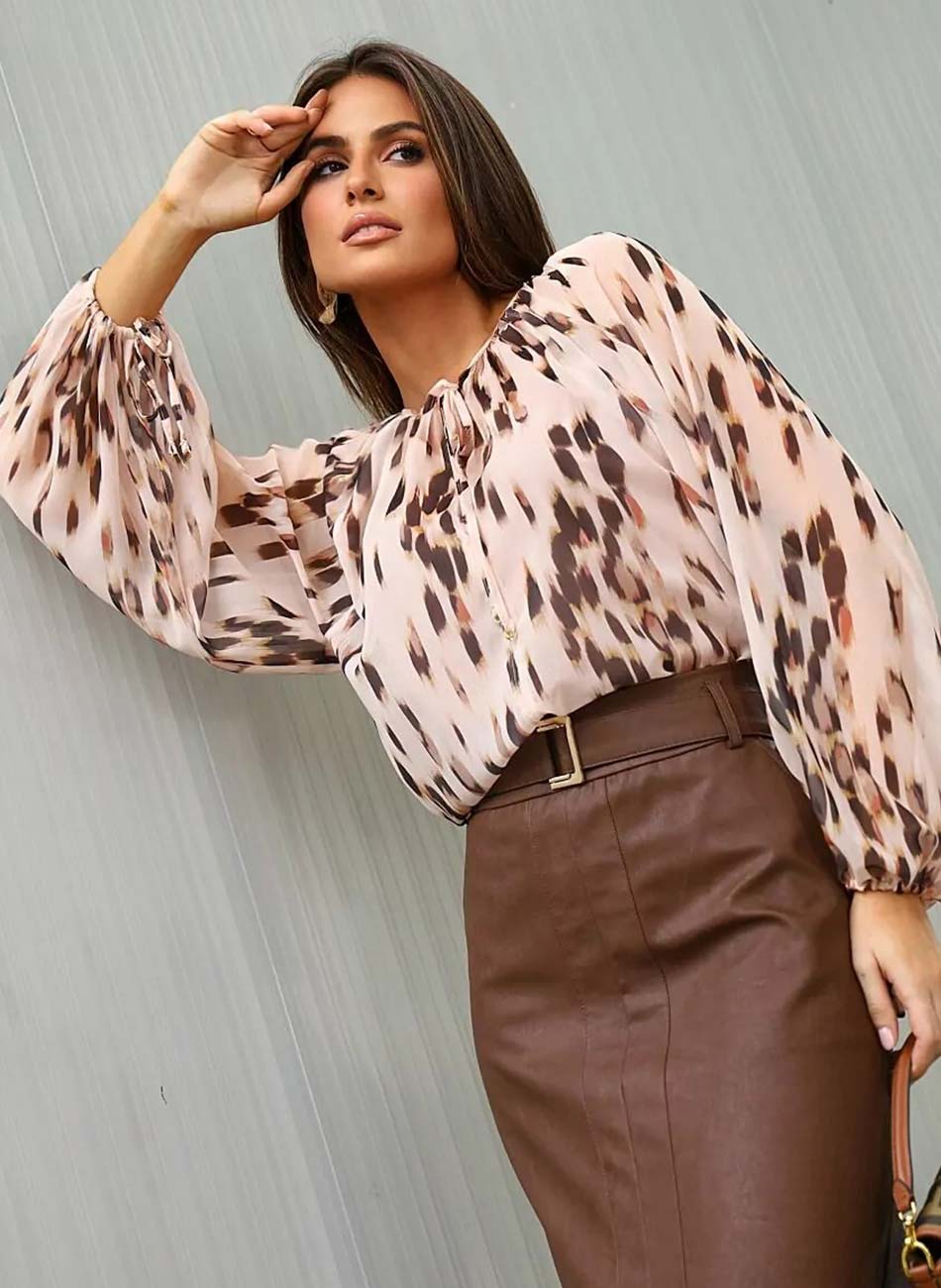 Blusa Em Crepe Estampado Anah - Foto 1