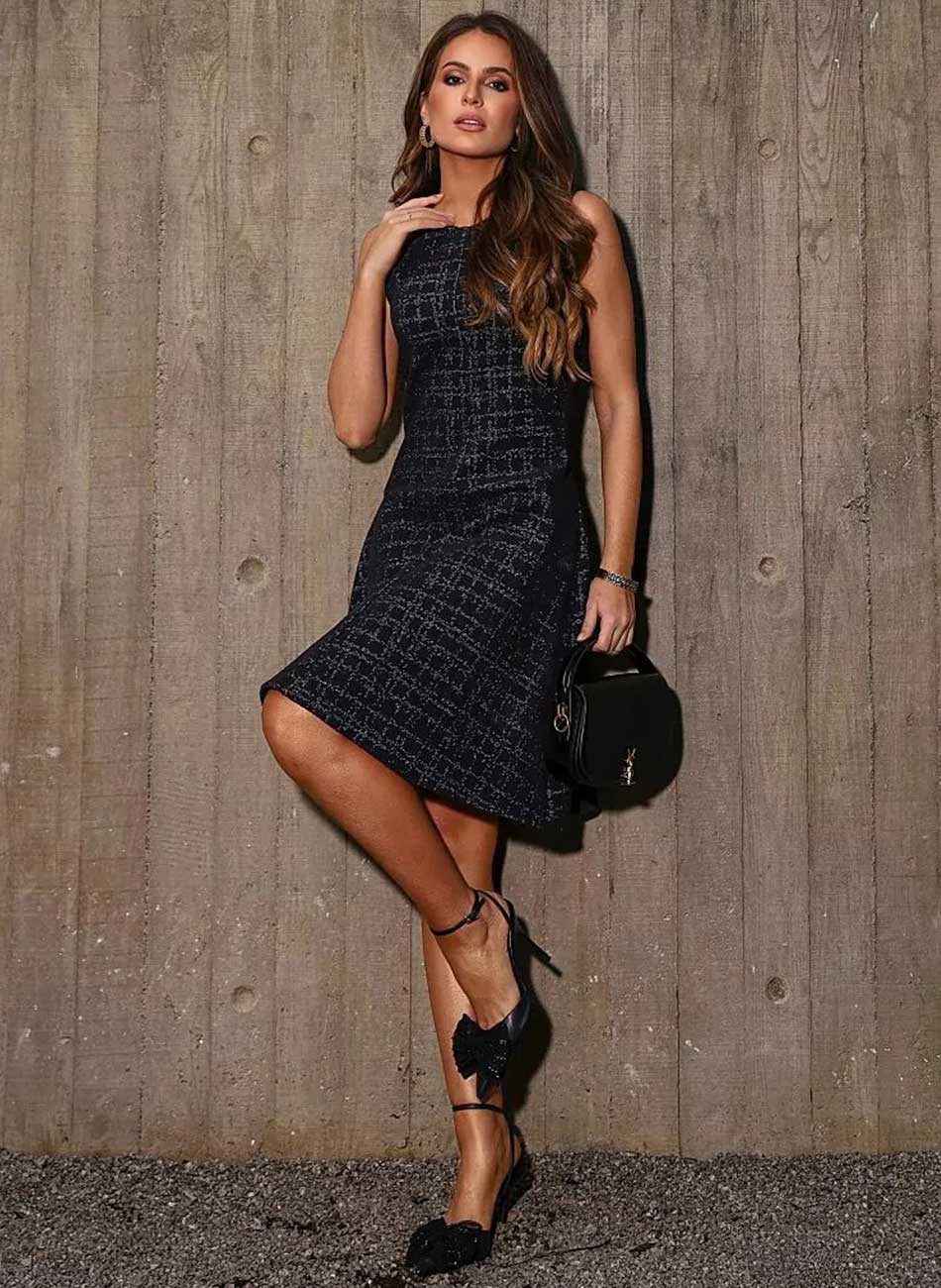Vestido Jacquard Preto Anah - Foto 1