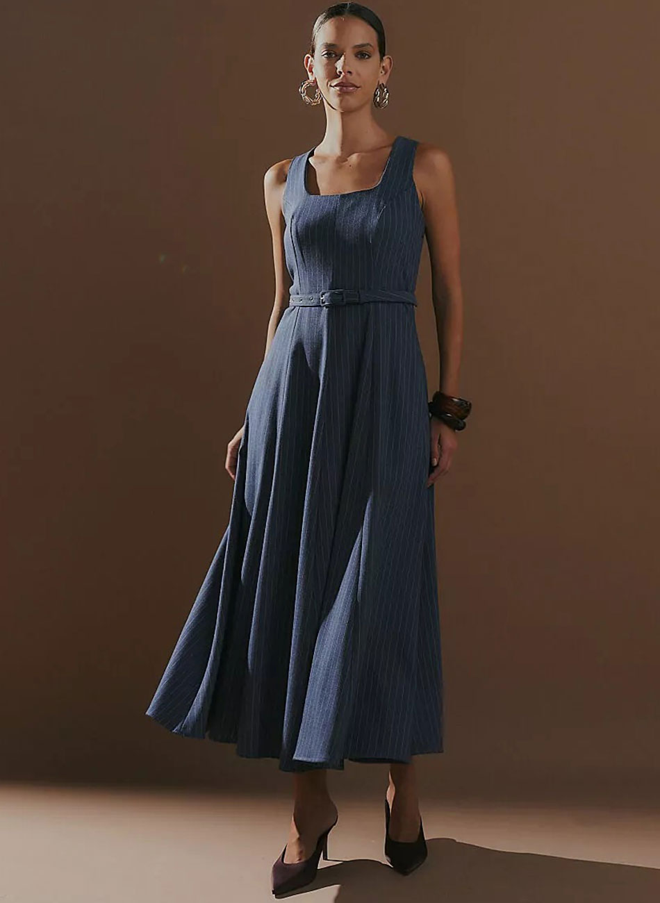 Vestido Alfaiataria Risca de Giz Marinho MX Fashion - Foto 2