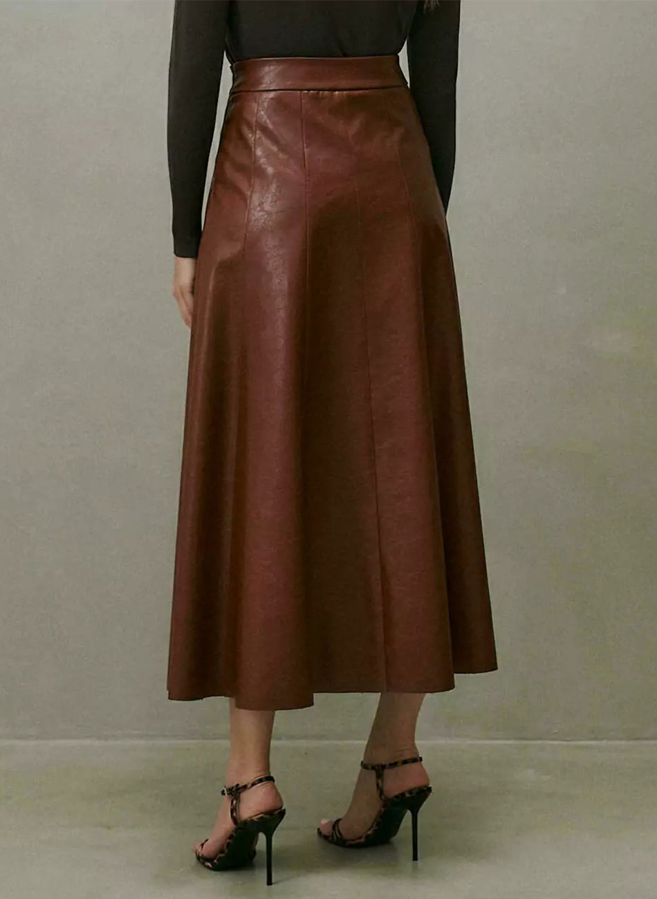 Saia Pu Midi Marrom MX Fashion - Foto 2