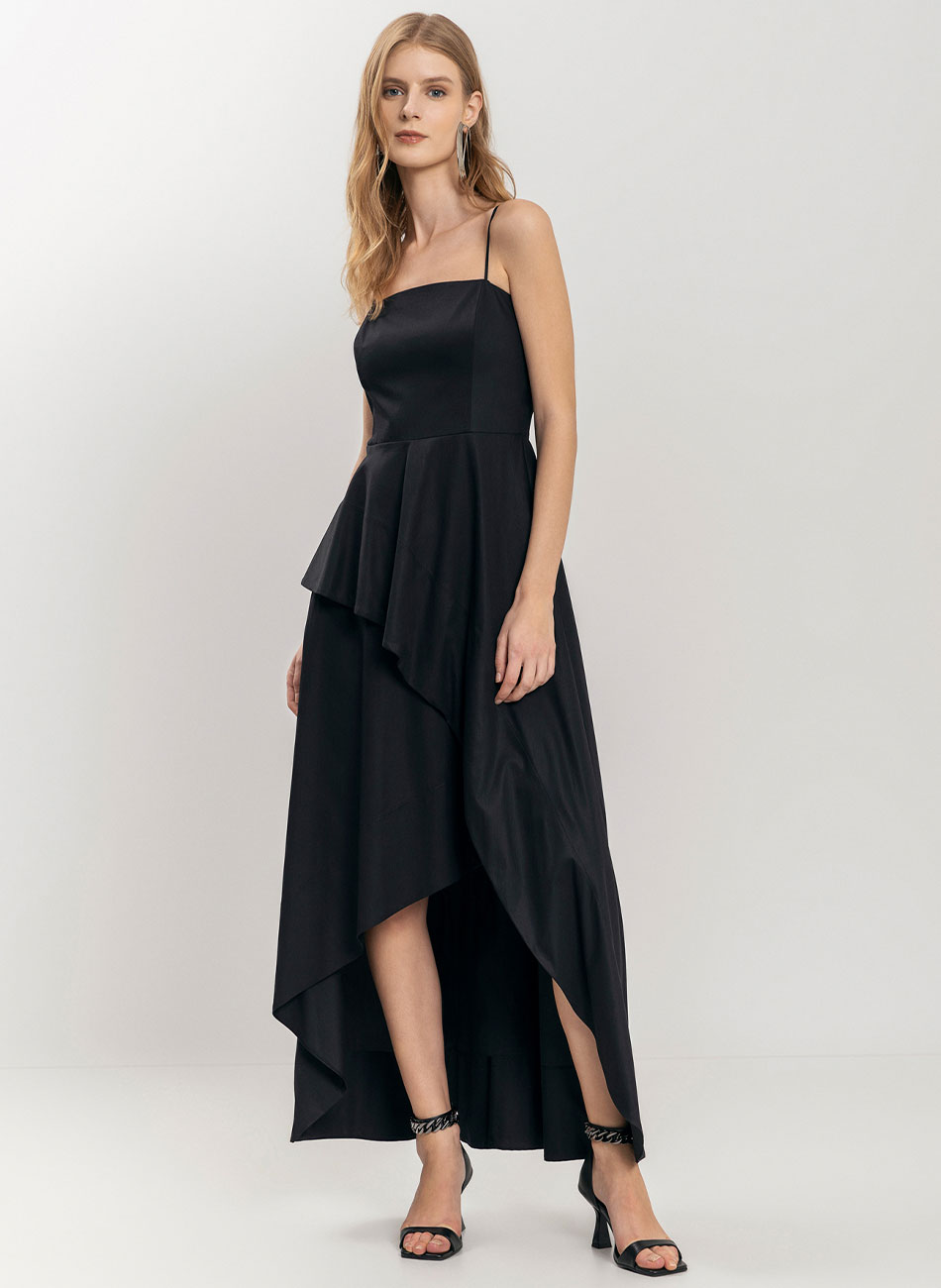 Vestido Longo Com Transpasse Em Tafet Preto Lez a lez - Foto 1