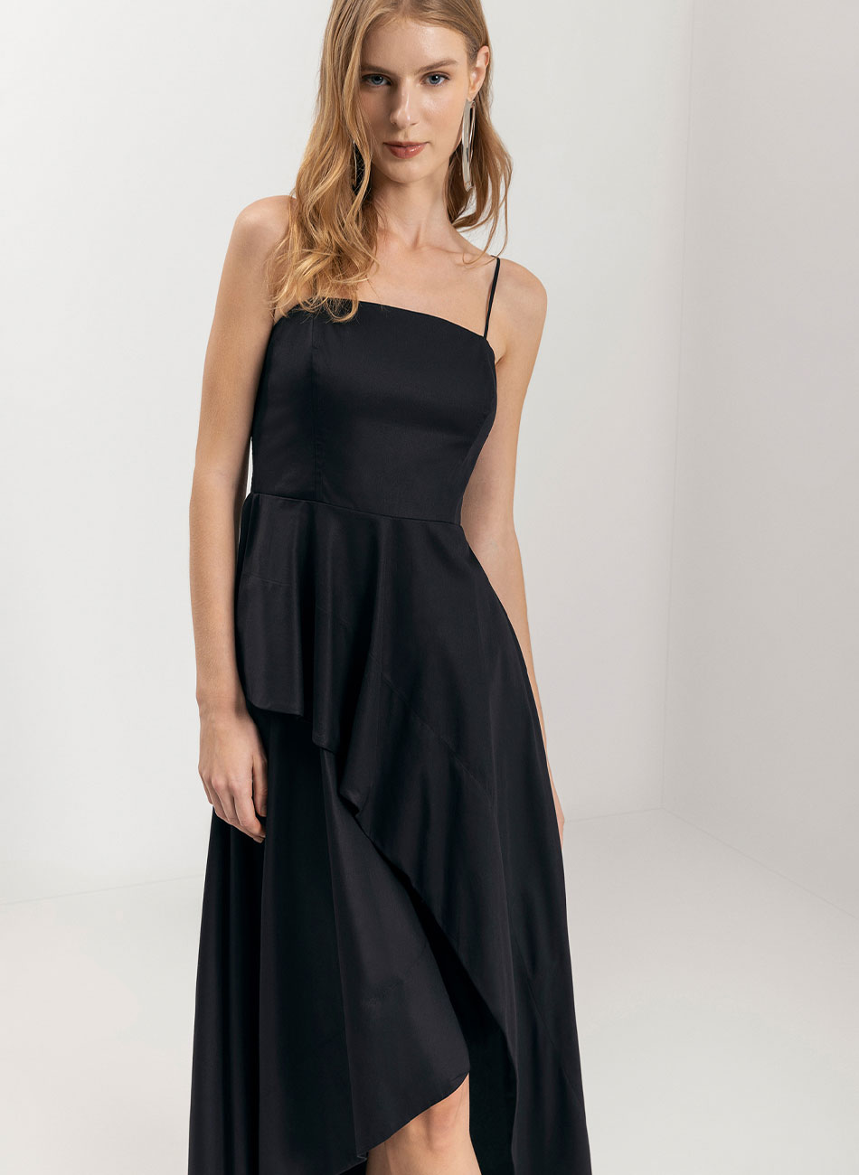 Vestido Longo Com Transpasse Em Tafet Preto Lez a lez - Foto 2