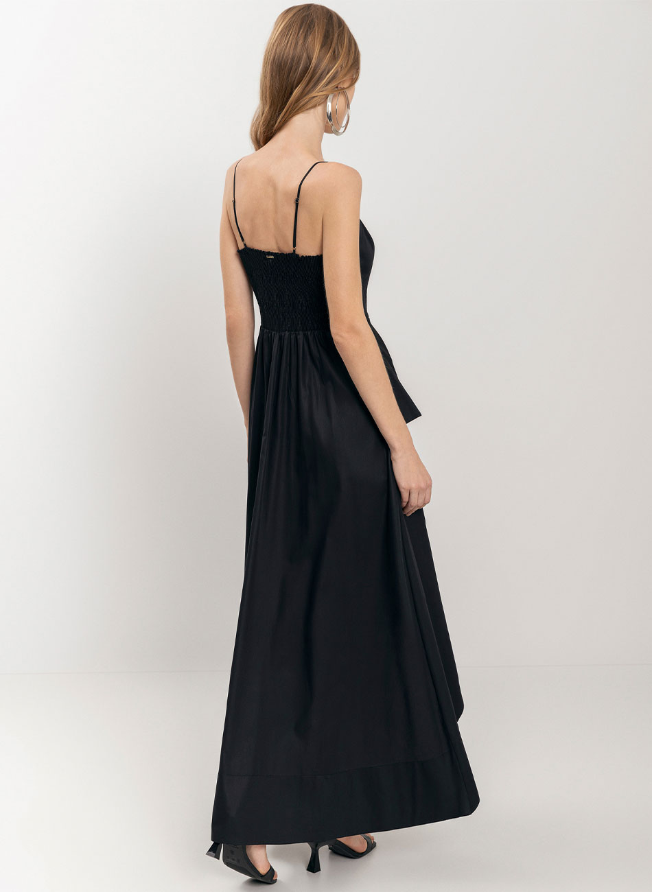 Vestido Longo Com Transpasse Em Tafet Preto Lez a lez - Foto 3