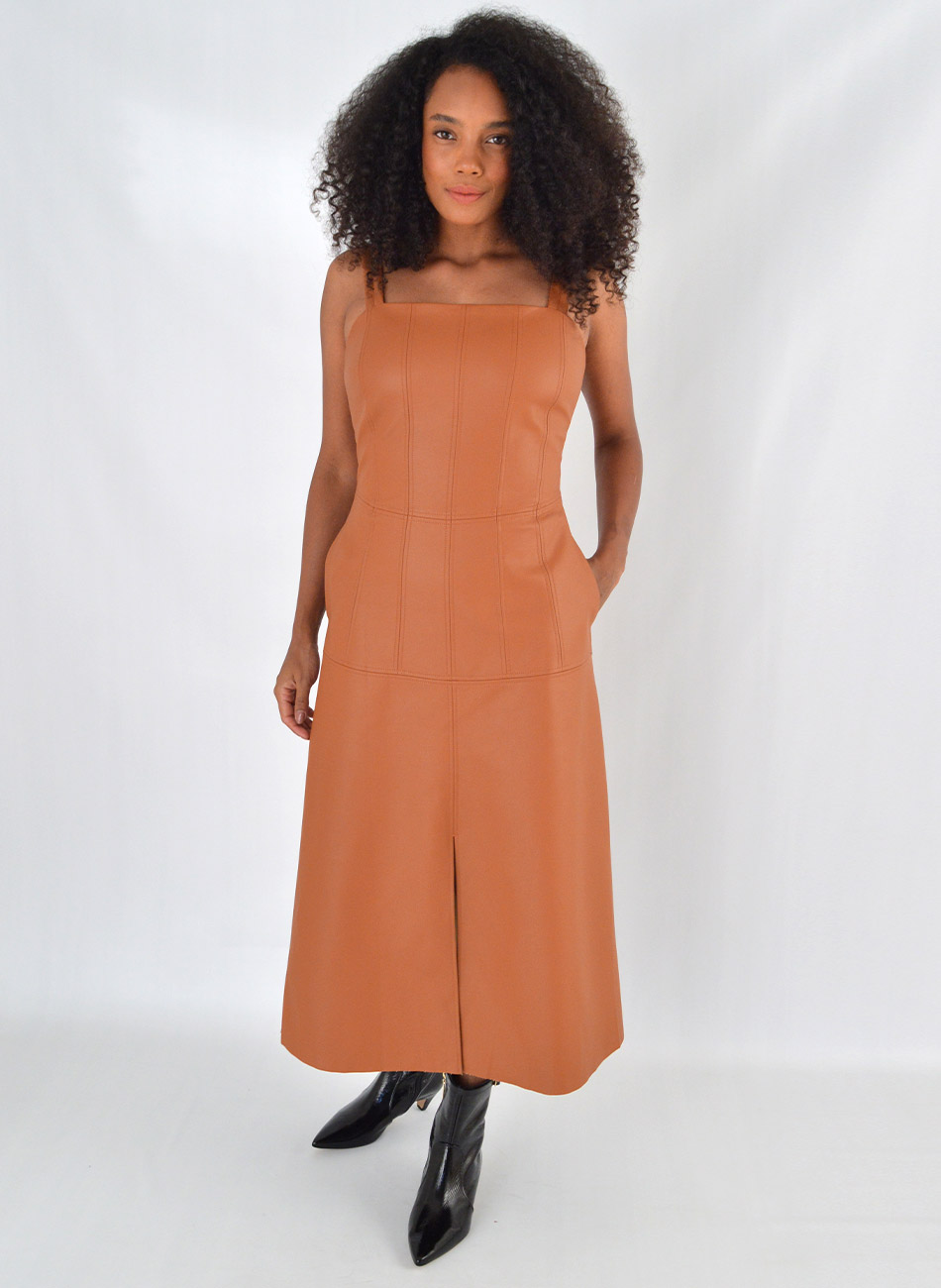 Vestido Midi Carmelita Pu Cor Ferrugem Alice  - Foto 1
