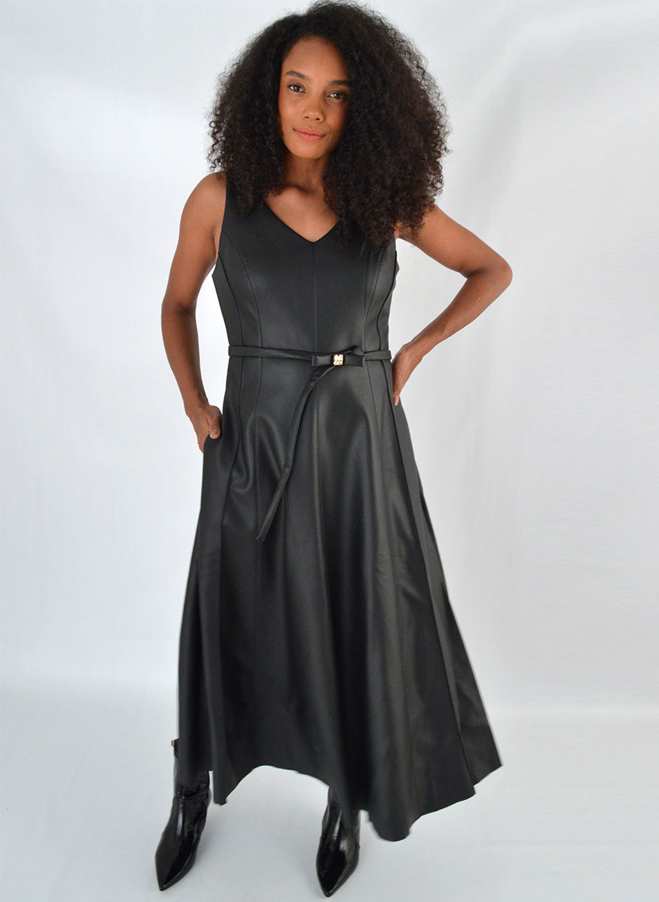 Vestido Midi Zabnine Em Pu Preto Alice  - Foto 1