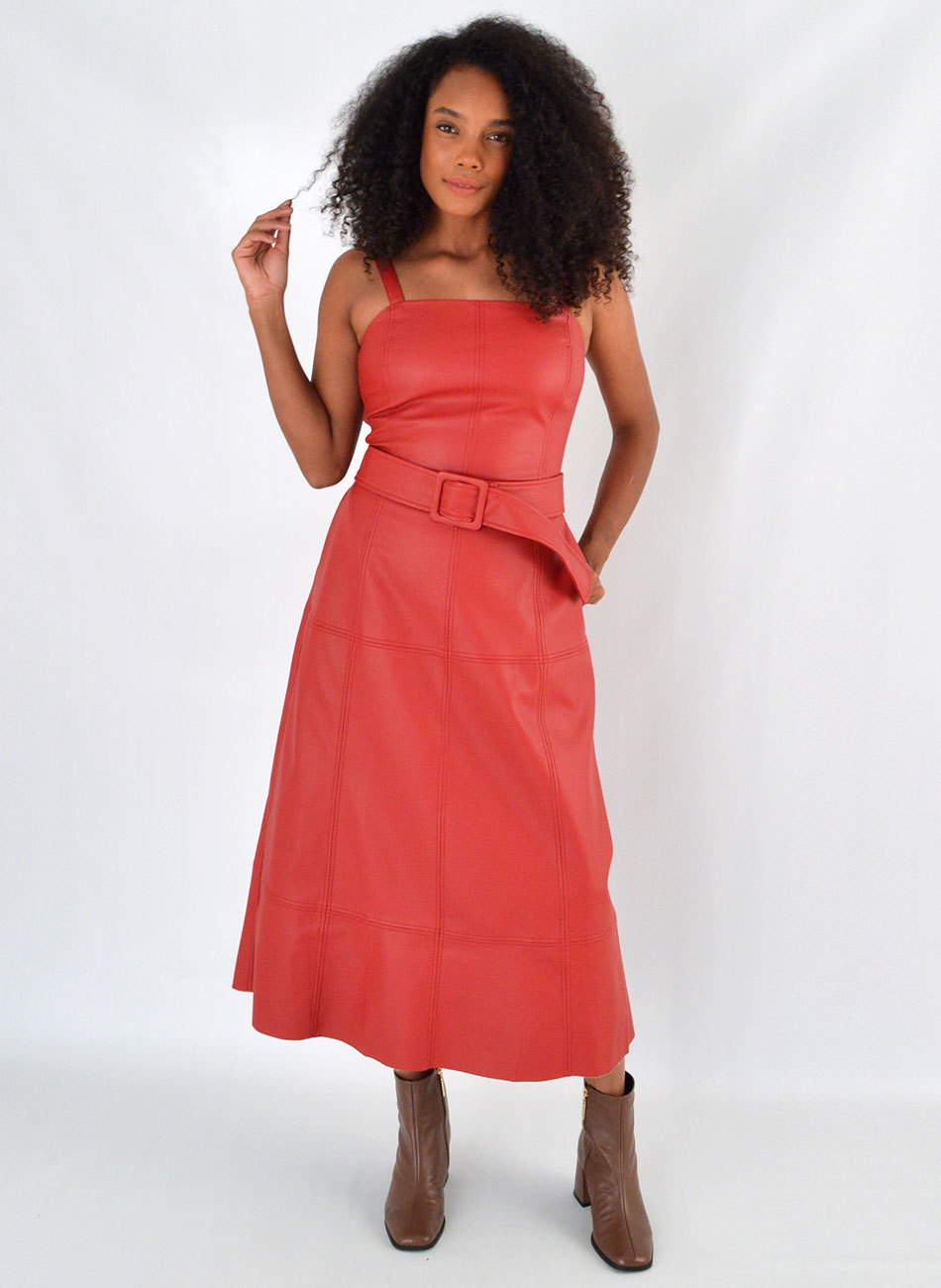 Vestido Midi Agata Em Pu Vermelho Alice  - Foto 1