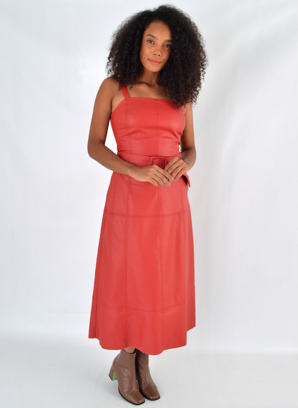 Vestido Midi Agata Em Pu Vermelho Alice  - Foto 2