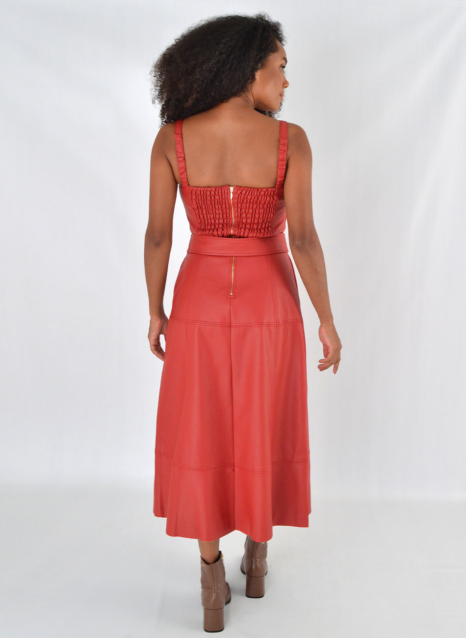 Vestido Midi Agata Em Pu Vermelho Alice  - Foto 4
