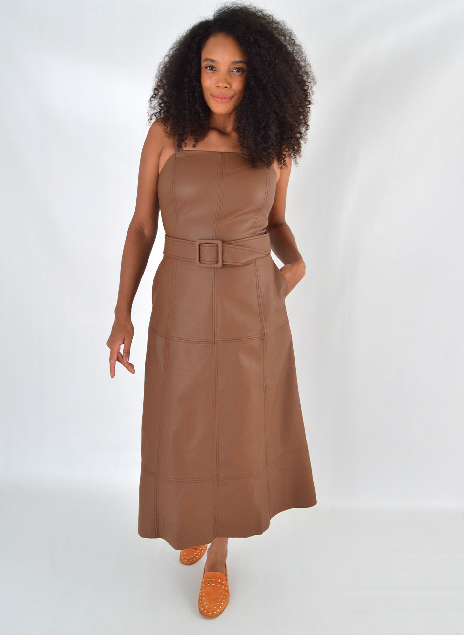 Vestido Midi Agata Em Pu Marrom Alice  - Foto 1