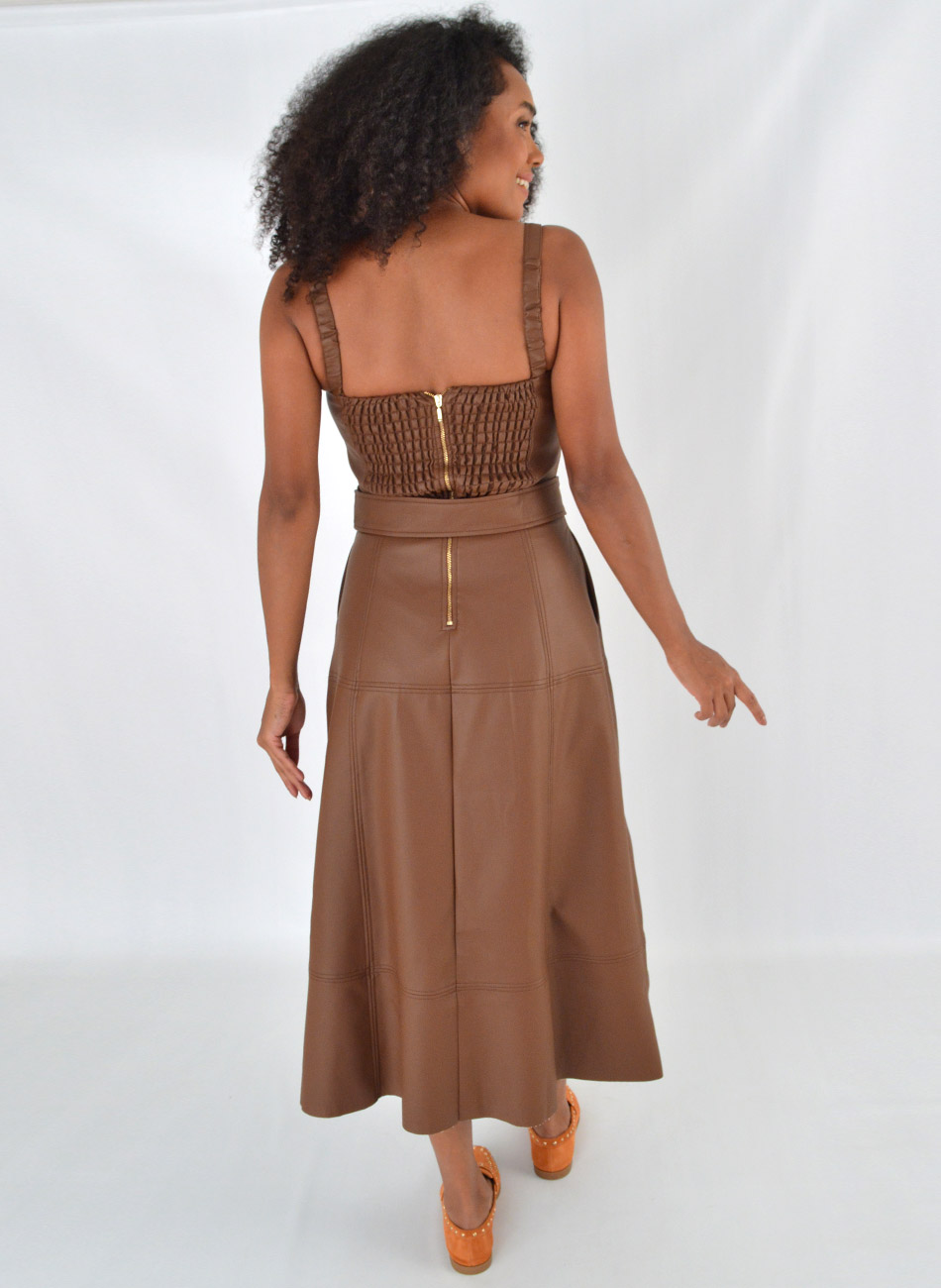 Vestido Midi Agata Em Pu Marrom Alice  - Foto 3