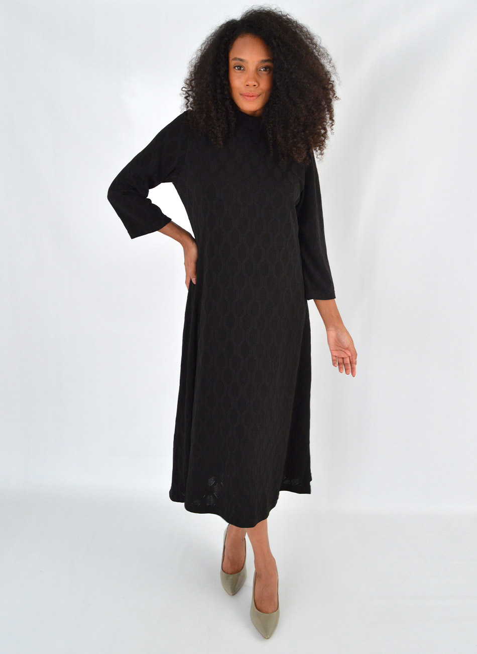 Vestido Midi Jacquard Preto Anah - Foto 1