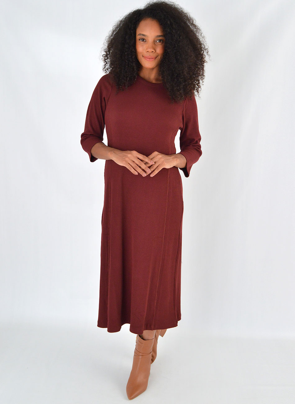 Vestido Midi Canelado Bordo Del Amo  - Foto 1