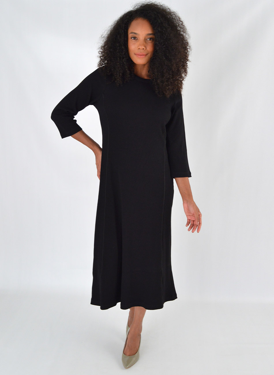 Vestido Midi Canelado Cor Preto Del Amo  - Foto 1