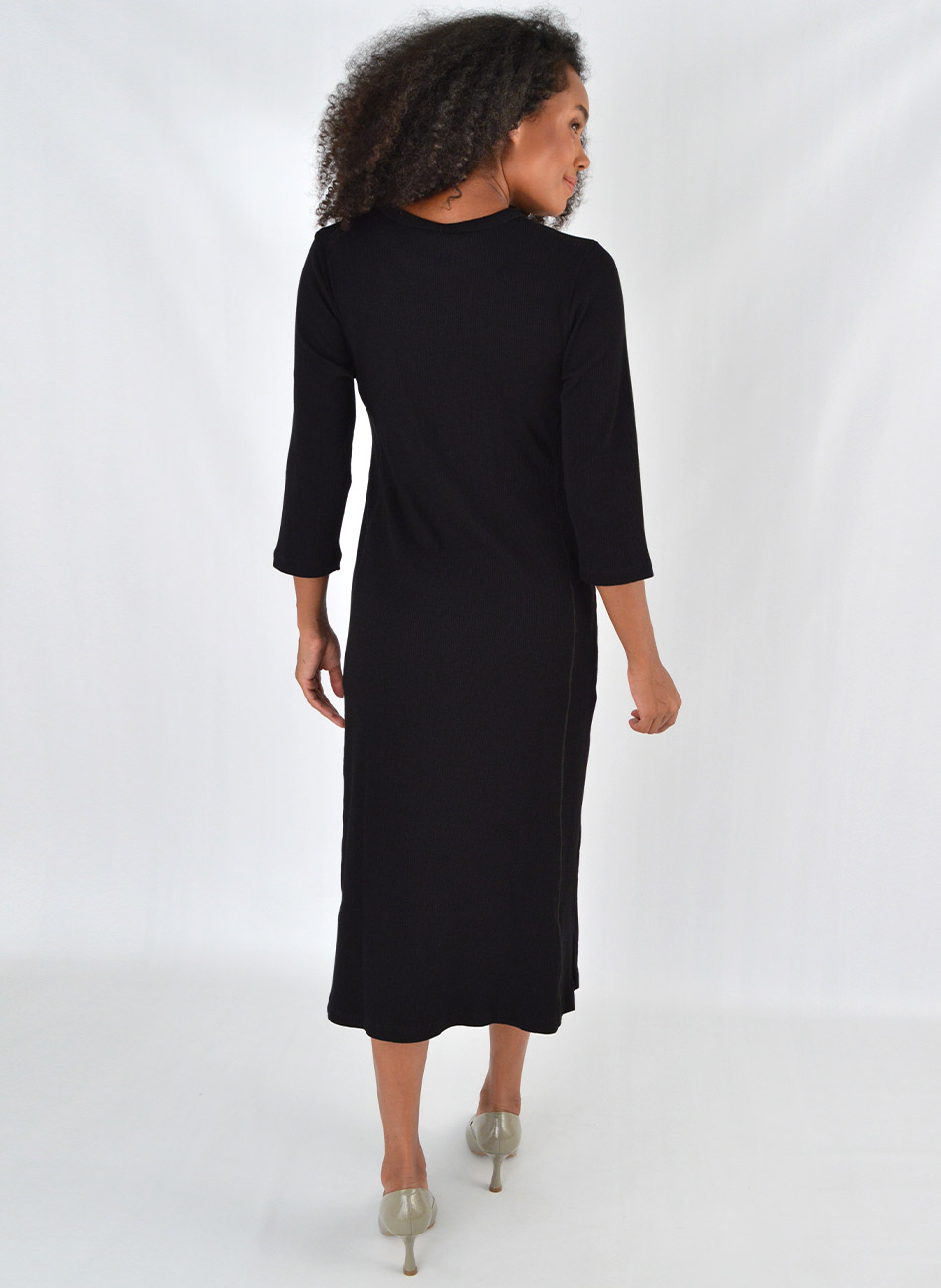 Vestido Midi Canelado Cor Preto Del Amo  - Foto 4