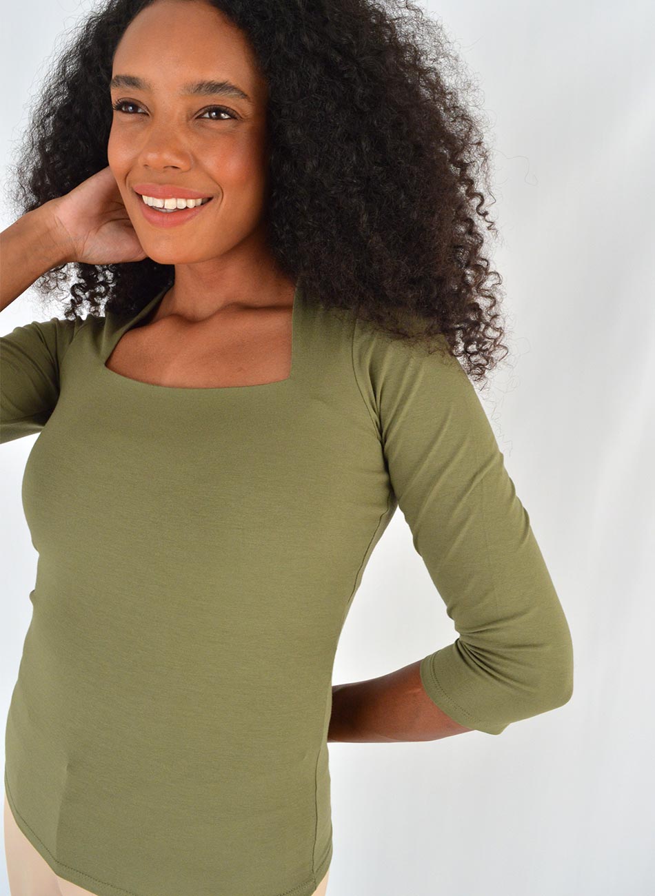Blusa Bsica Decote Quadrado Militar Delamo - Foto 2