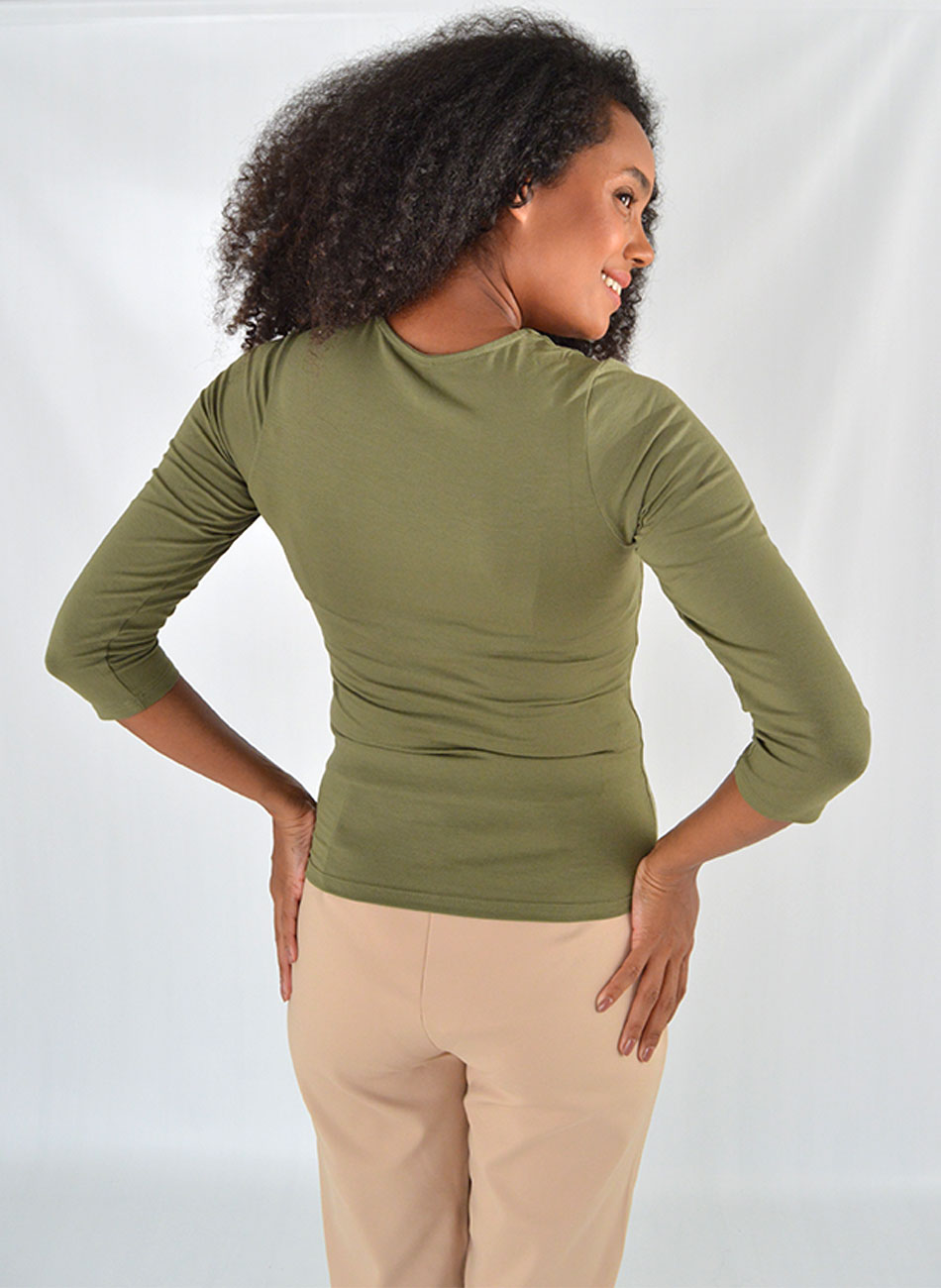 Blusa Bsica Decote Quadrado Militar Delamo - Foto 3