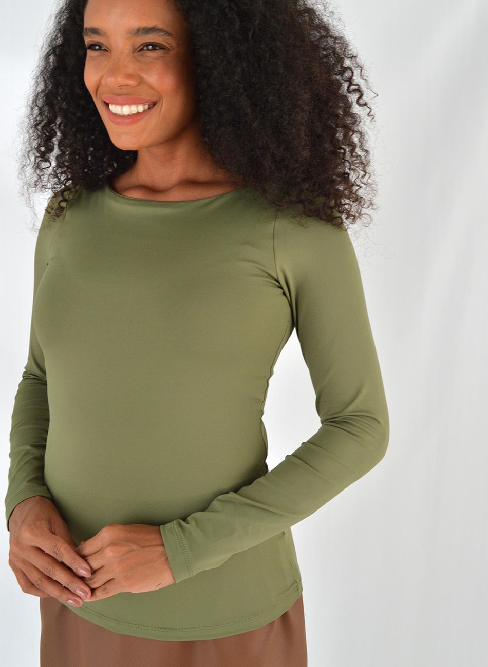 Blusa Bsica Decote Canoa Coqueta Cor Floresta - Foto 2
