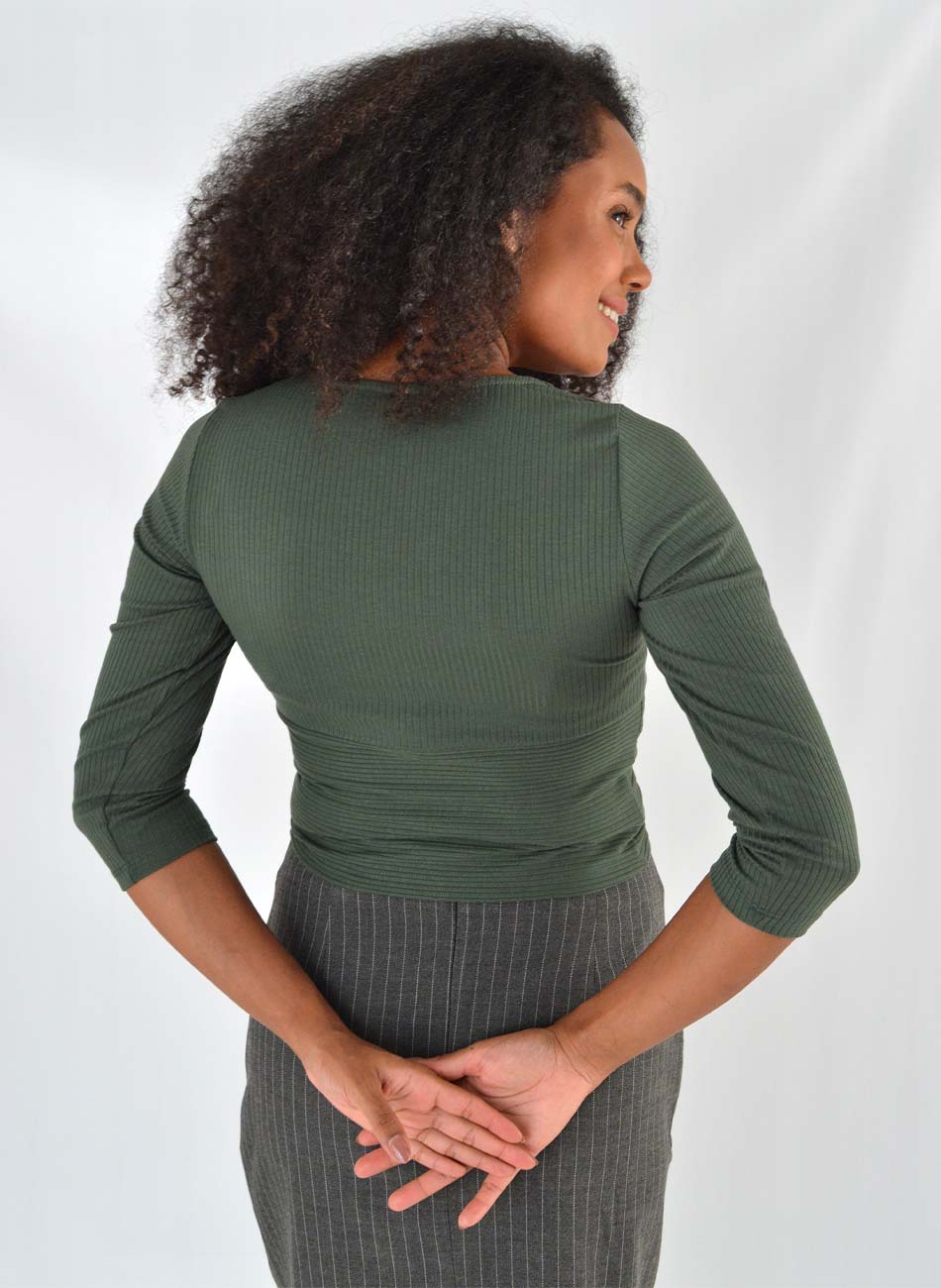 Blusa Cropped Canelada Del Amo Verde - Foto 3