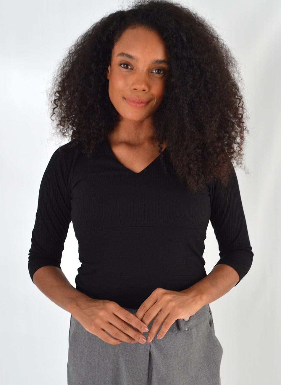 Blusa Cropped Canelada Del Amo Preta - Foto 1