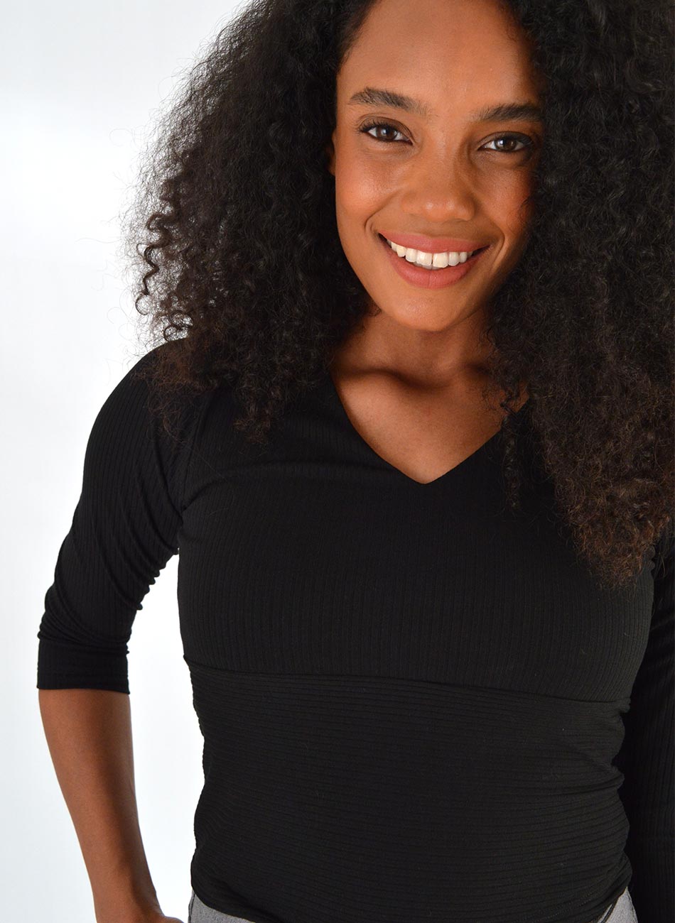 Blusa Cropped Canelada Del Amo Preta - Foto 2