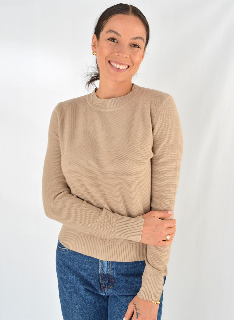 Blusa Em Tricot De Fio de Cachemir Caqui Susan Zheng  - Foto 1