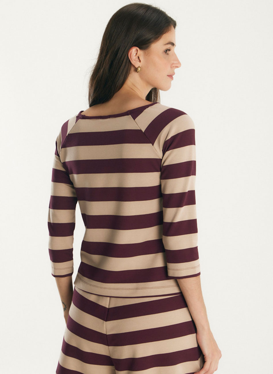 Blusa Malha Listrada Areia e Beringela Canto - Foto 2