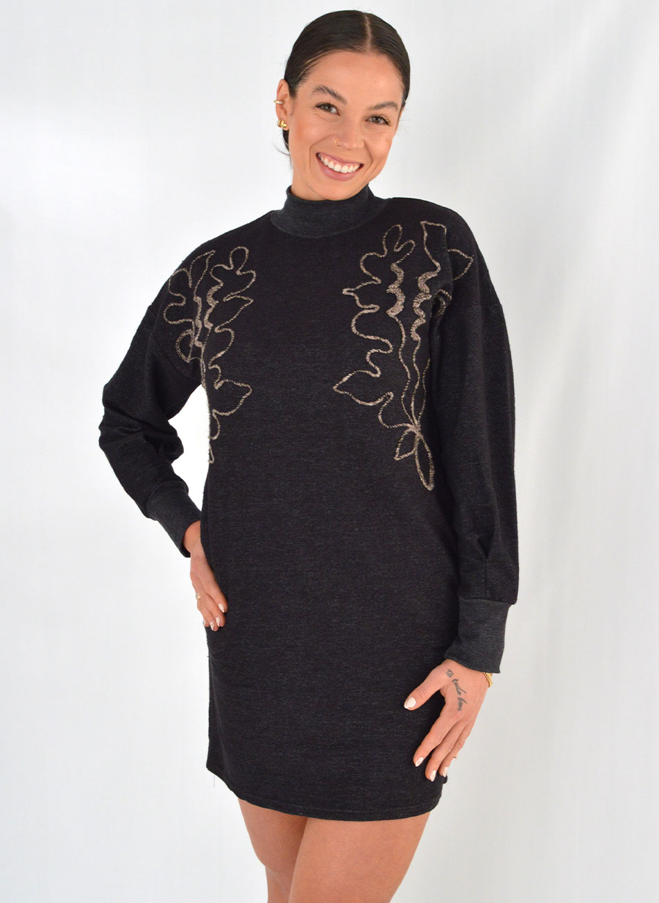 Vestido Curto Em Moletinho Preto Haes - Foto 1