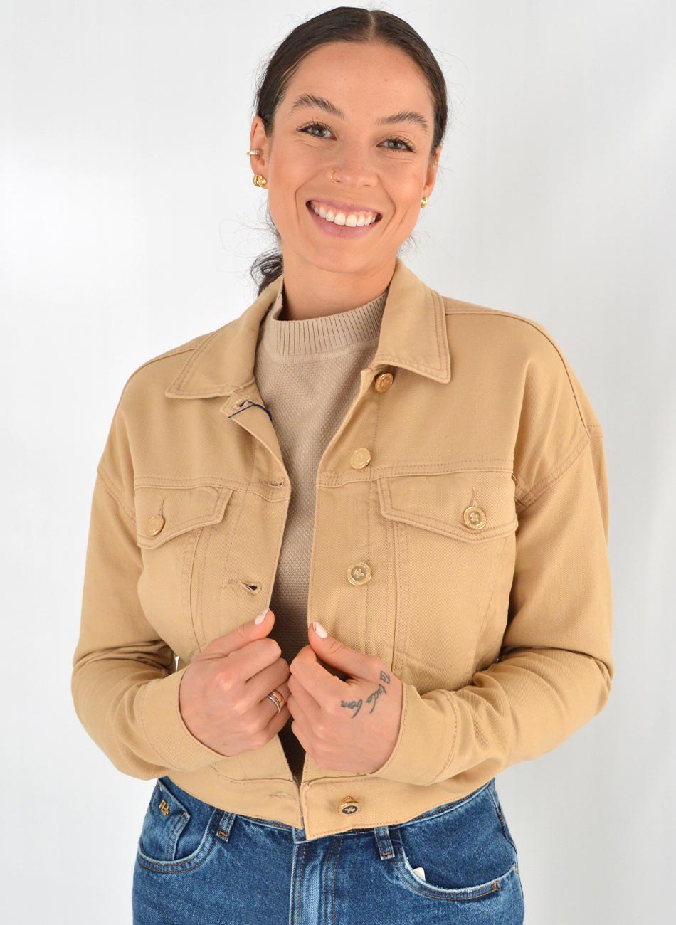 Jaqueta Trucker Areia Flor De Lis - Foto 1