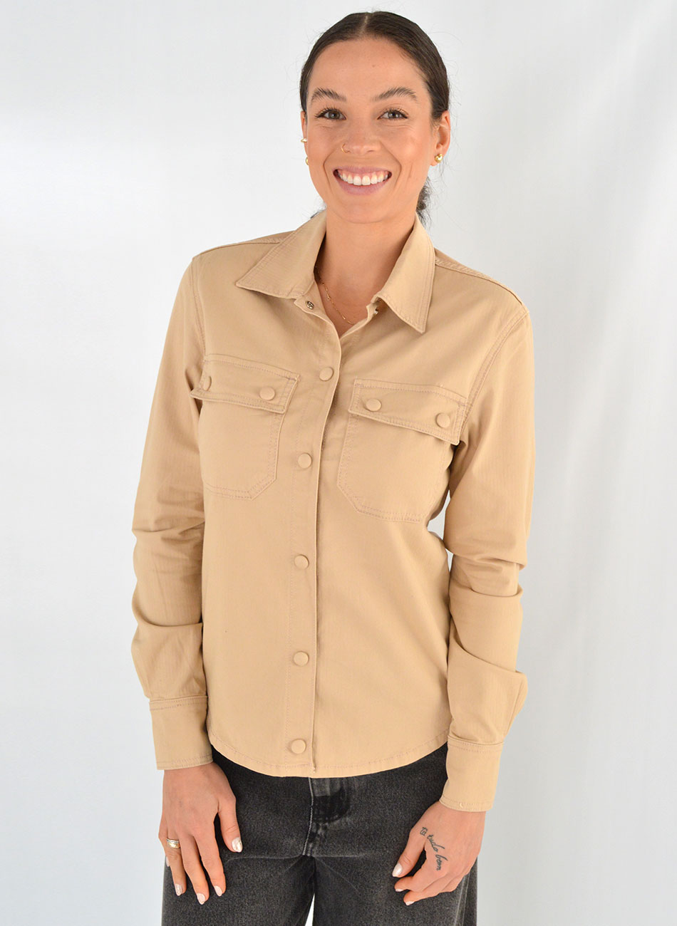 Camisa de Sarja Cor Areia Flor de Lis - Foto 1