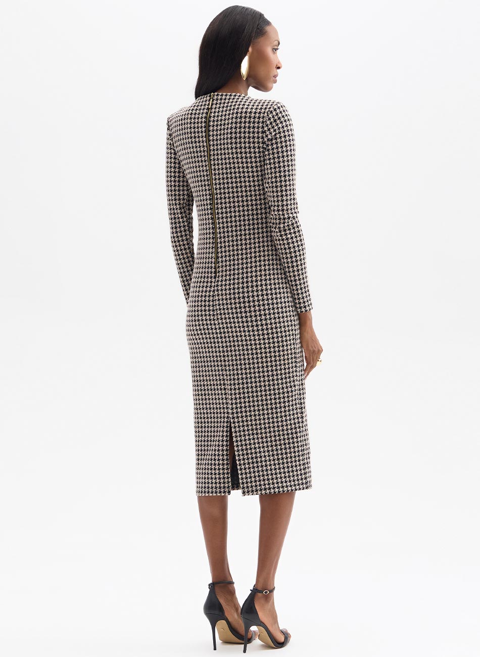 Vestido Justo Maxi Midi Tweed Pied Poule Flor de Lis - Foto 2