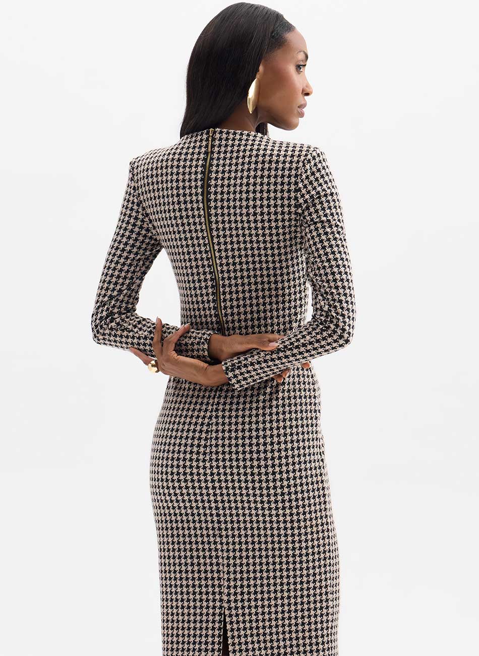 Vestido Justo Maxi Midi Tweed Pied Poule Flor de Lis - Foto 4