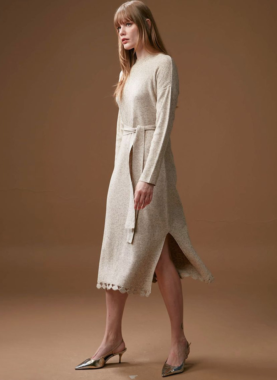 Vestido Midi em Tricot Cor Natural Haes - Foto 1