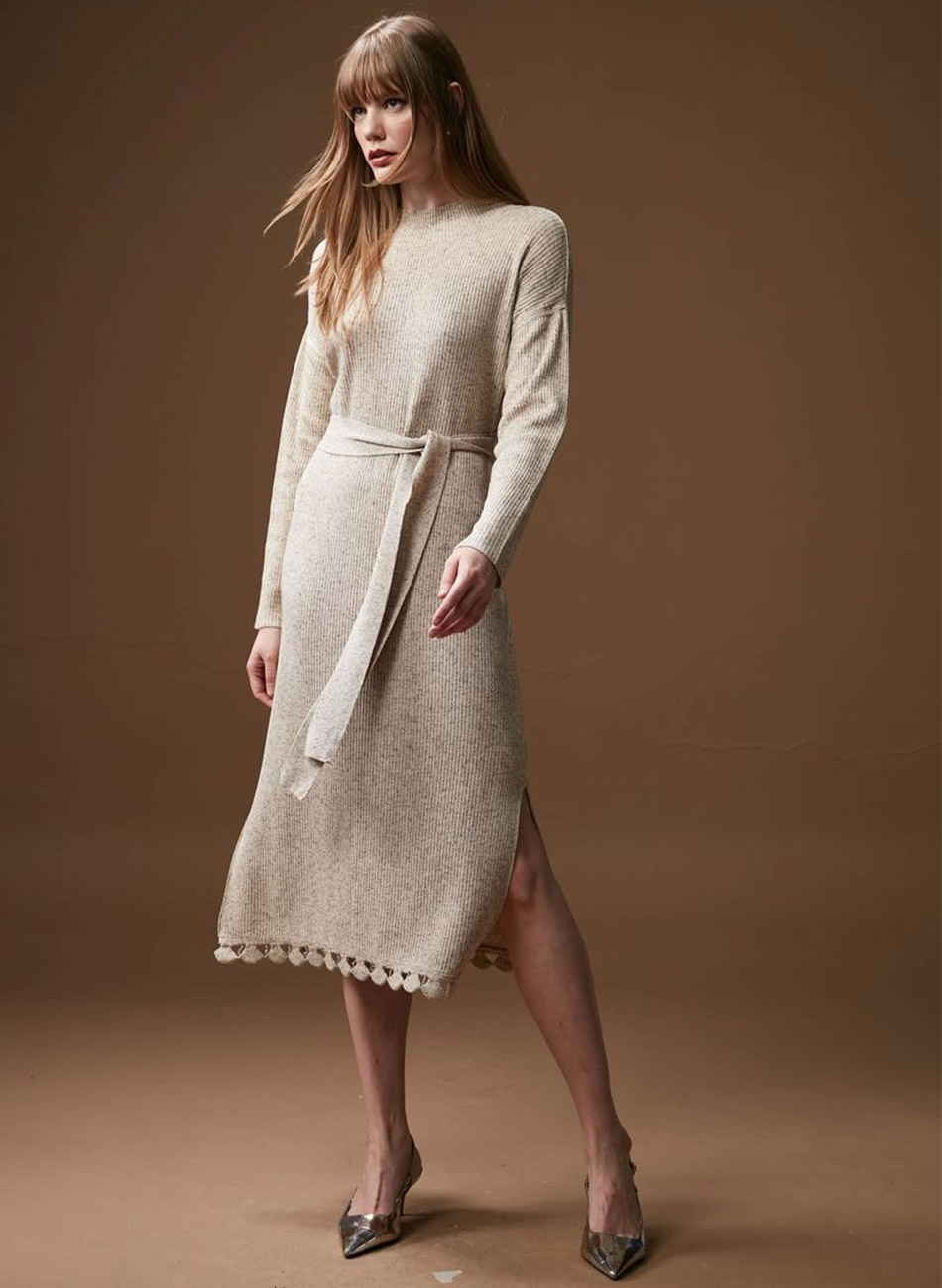 Vestido Midi em Tricot Cor Natural Haes - Foto 2