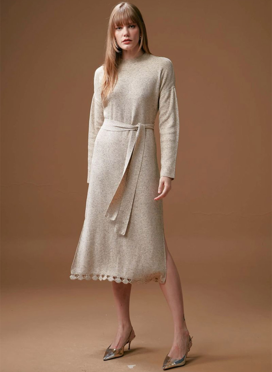 Vestido Midi em Tricot Cor Natural Haes - Foto 3