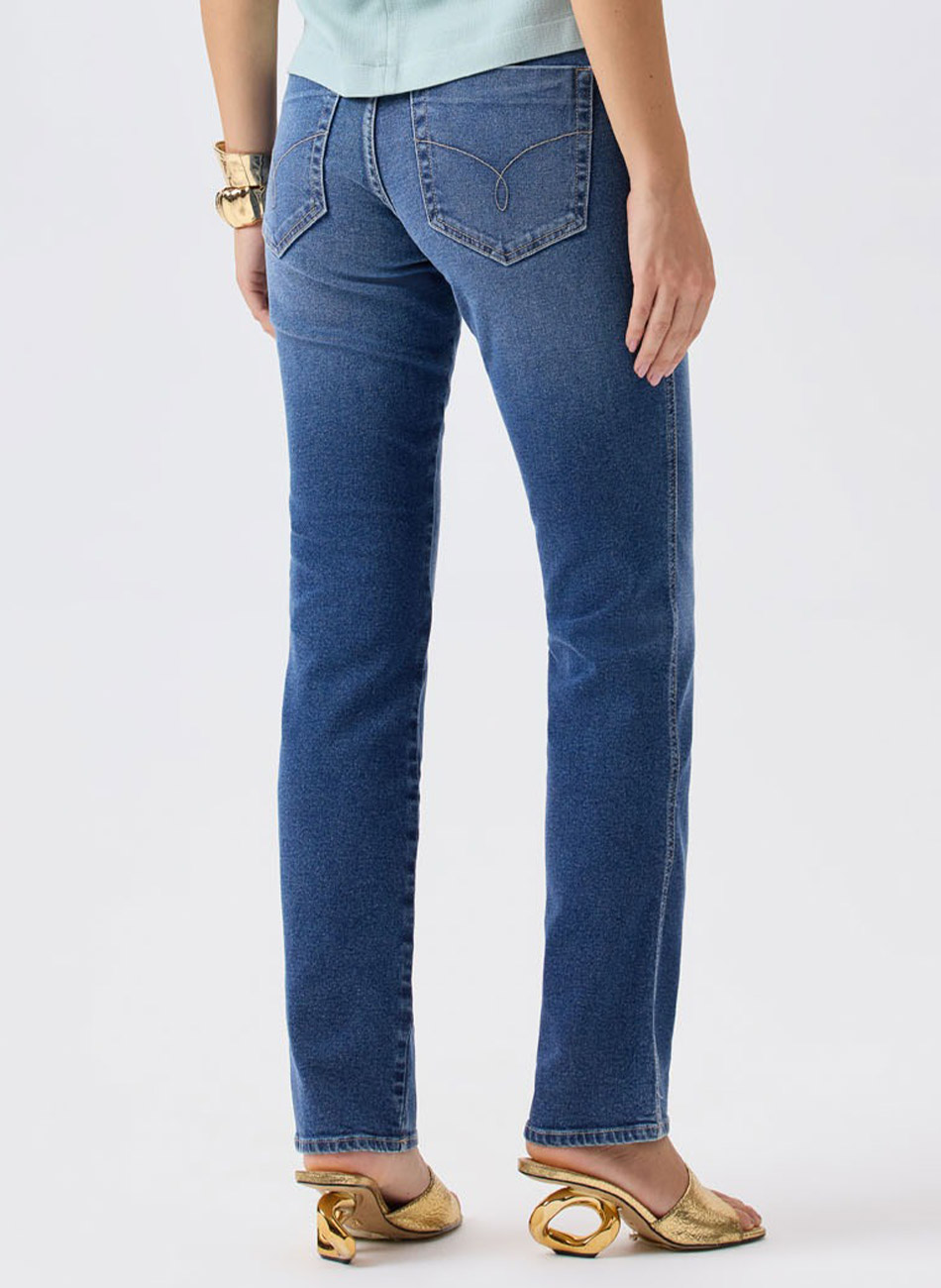 Cal�a Jeans Rubi Azul M�dio Flor de Lis - Foto 2