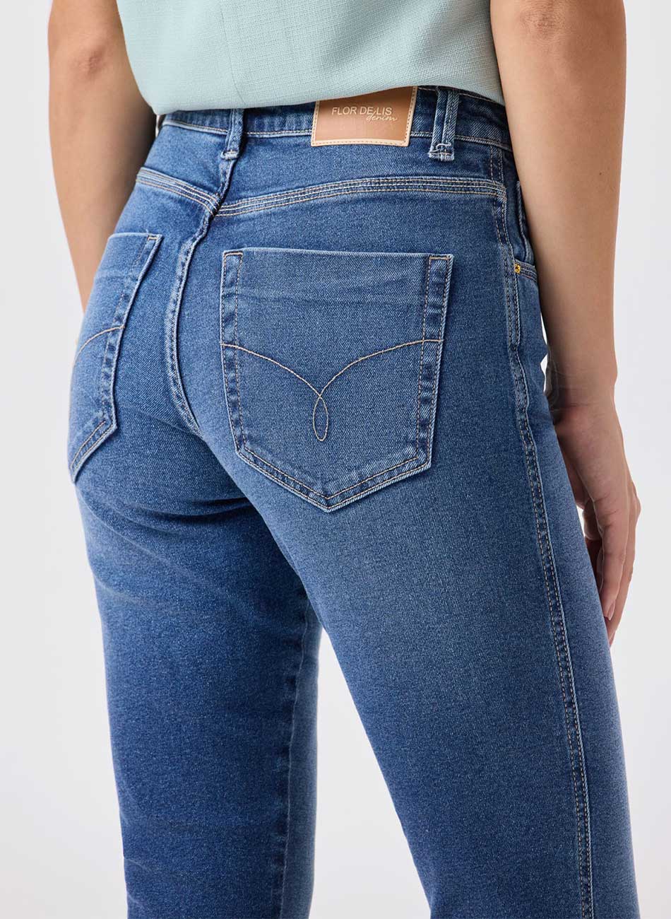 Cal�a Jeans Rubi Azul M�dio Flor de Lis - Foto 3