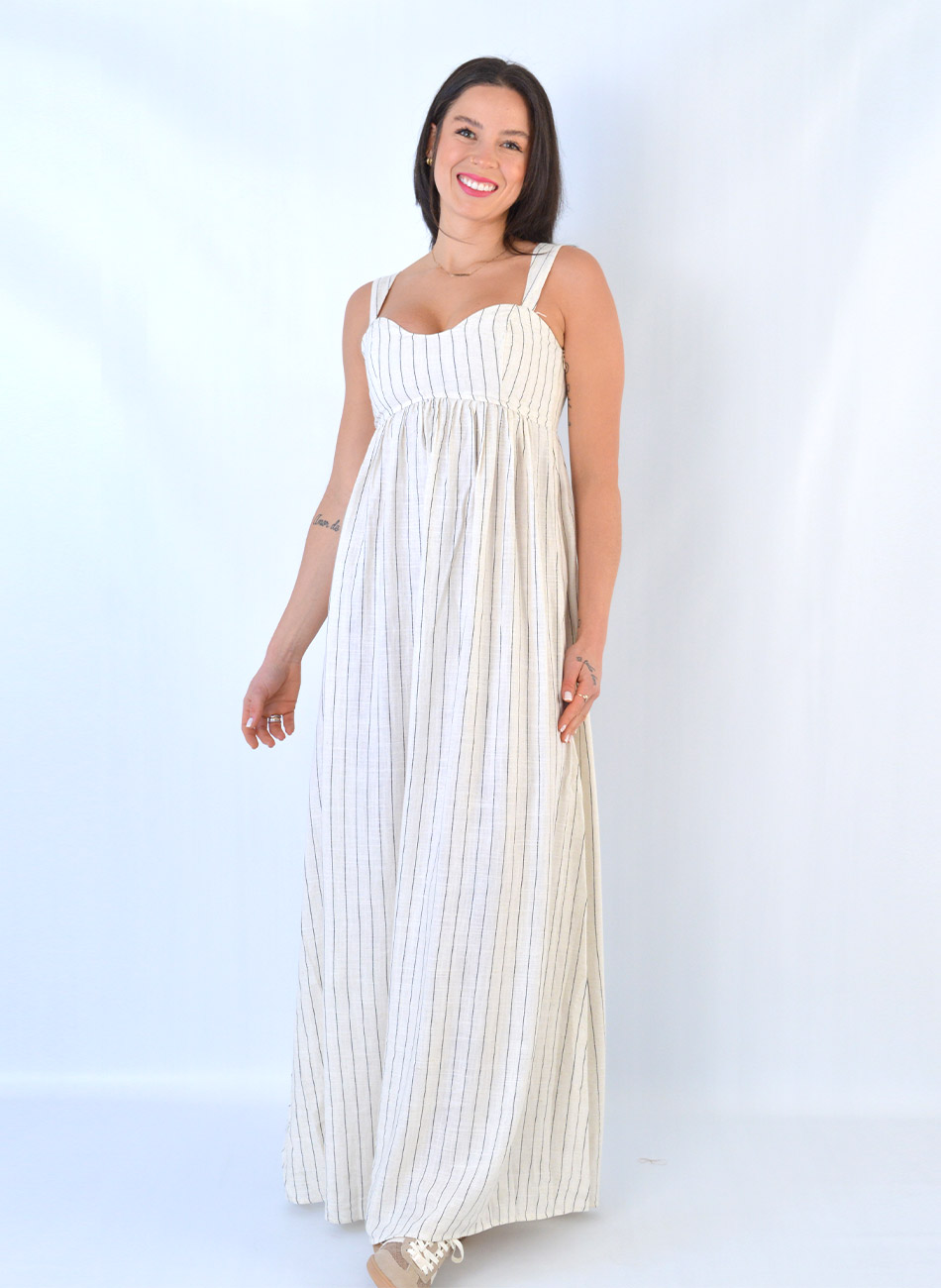 Vestido Longo Listrado Flor de lis - Foto 1