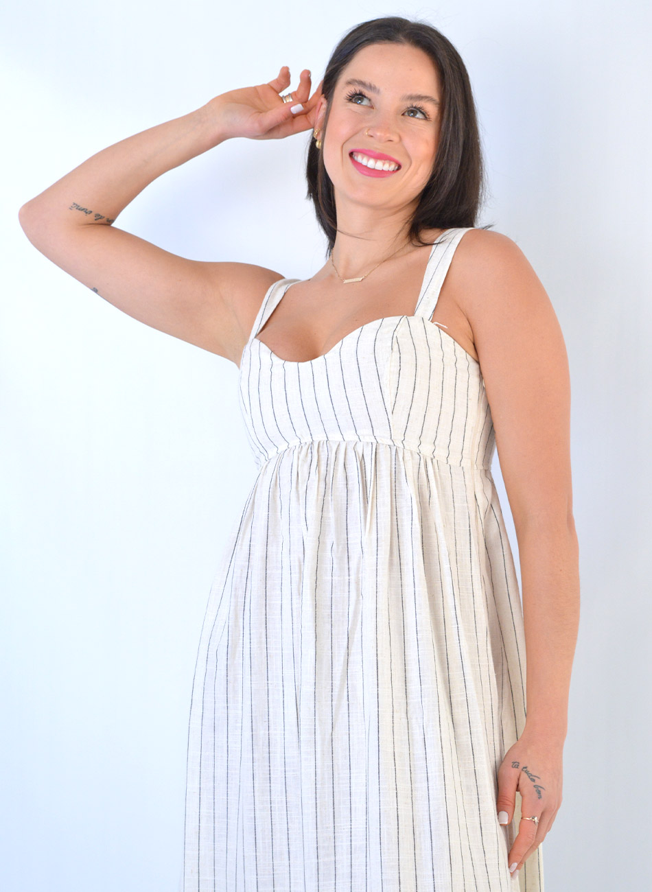 Vestido Longo Listrado Flor de lis - Foto 2